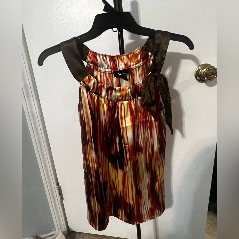 AB Studio Vibrant Orange and Brown Blouse